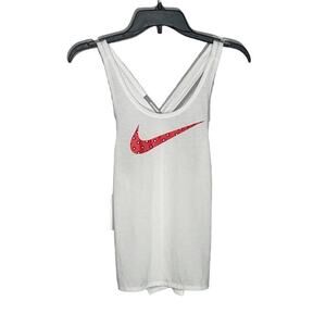 Nike Women's Dri-fit Printed-Logo Cross-Back Running Tank Top, white XS